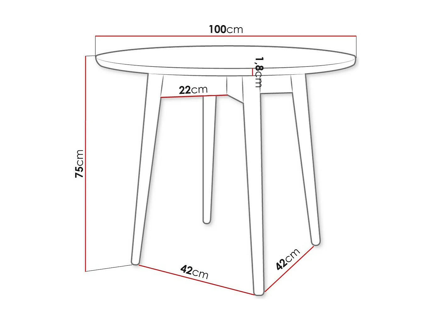 Table Racine 117, Noir, 75cm, MDF, Bois