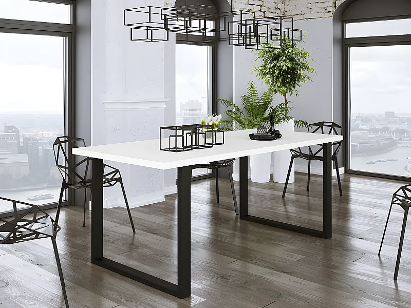 Table Tucson 138, Blanc|Noir, 75x67x185cm, Stratifié, Métal