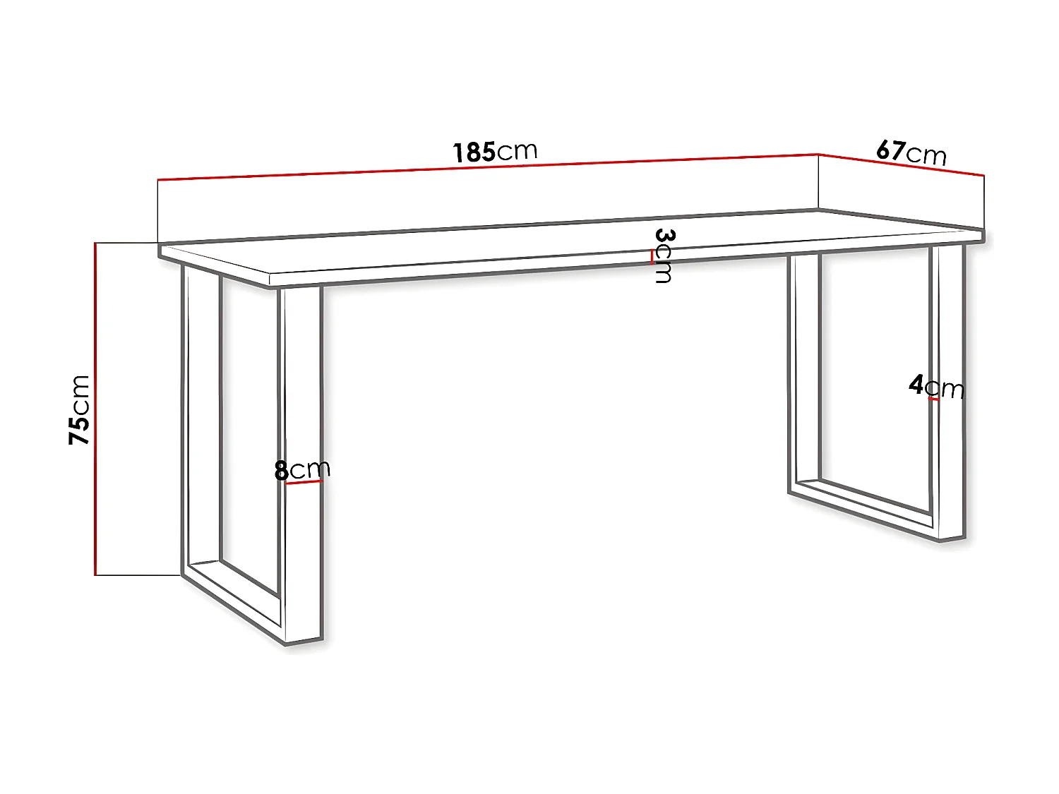 Table Tucson 138, Blanc|Noir, 75x67x185cm, Stratifié, Métal