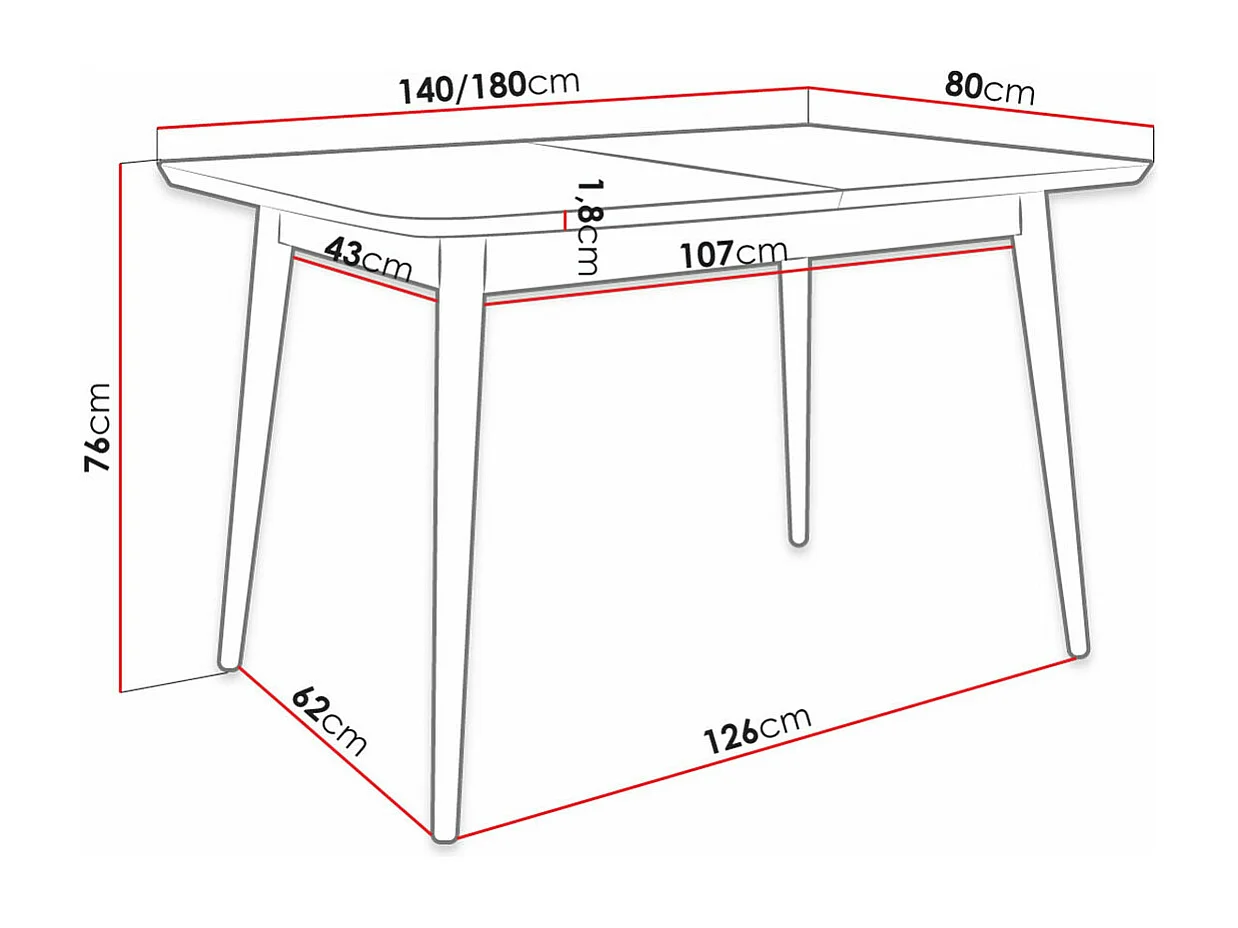Mesa Racine 131, Negro, 76x80x140cm, Alargamiento, MDF, Madera