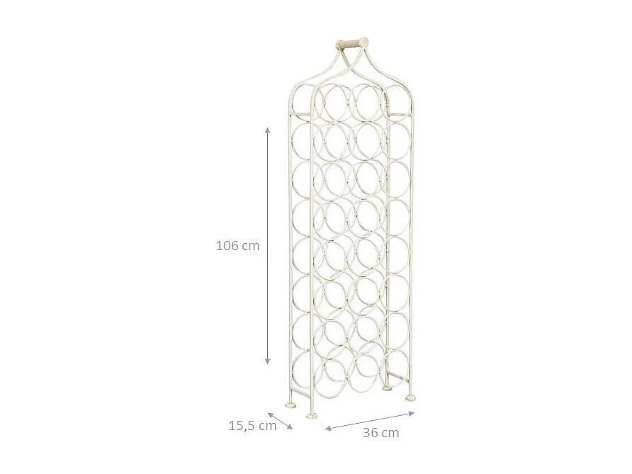 Porte-bouteille Vinique en fer forgé finition blanc antique - 24 bouteilles - 36x16x106 cm