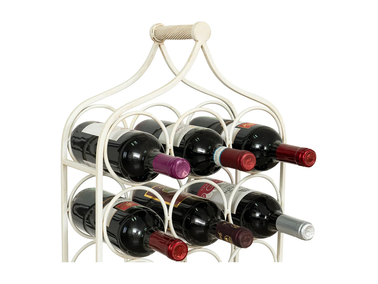 Porte-bouteille Vinique en fer forgé finition blanc antique - 24 bouteilles - 36x16x106 cm