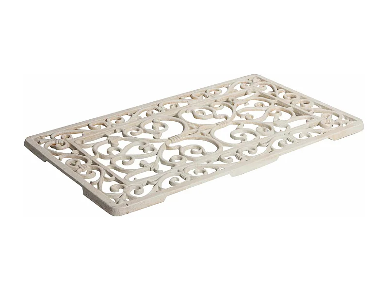 Paillasson rectangulaire en fonte avec finition antique blanche L68.5xPR32xH1.5 cm - Paillasson d'extérieur