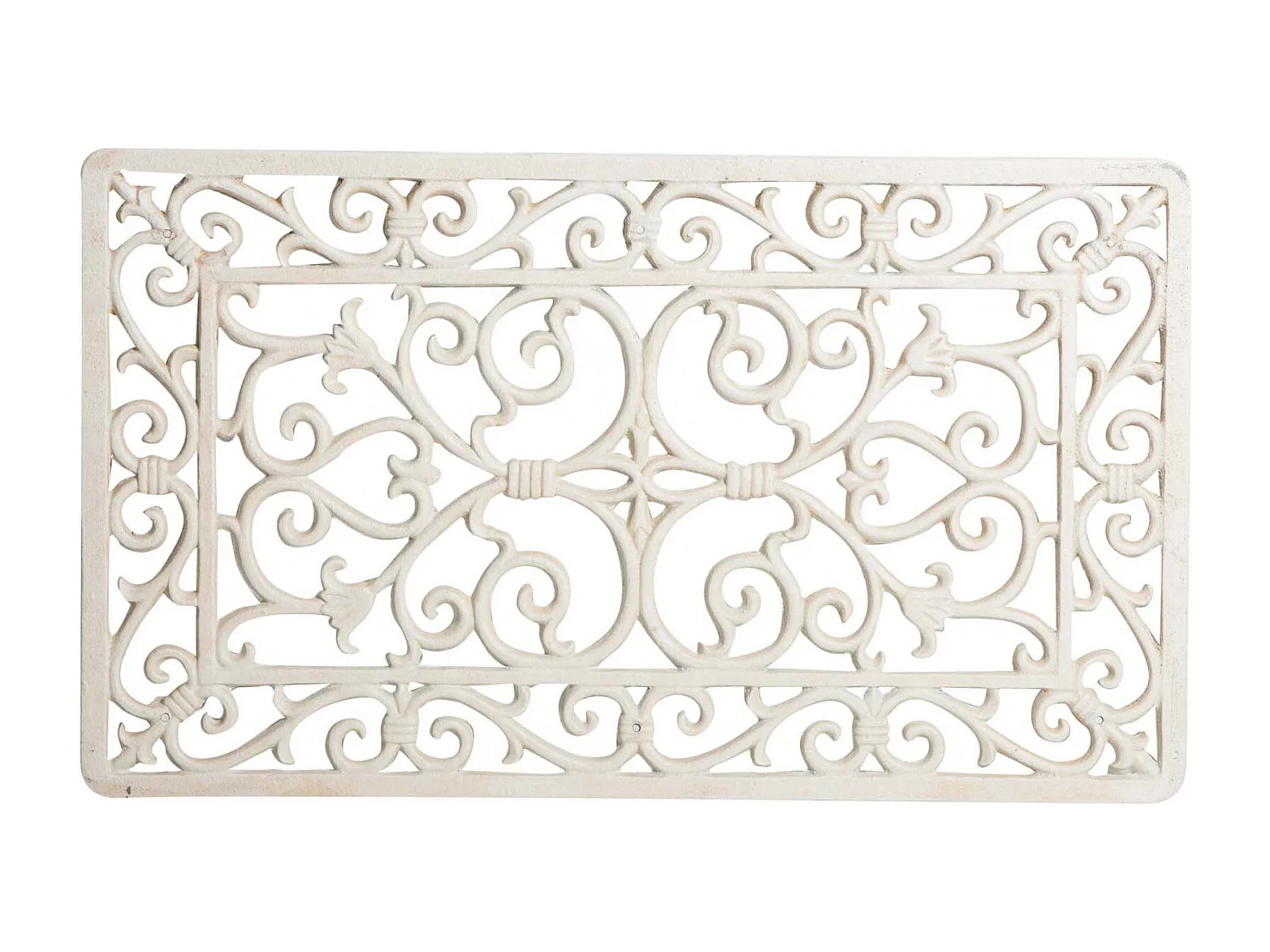 Paillasson rectangulaire en fonte avec finition antique blanche L68.5xPR32xH1.5 cm - Paillasson d'extérieur