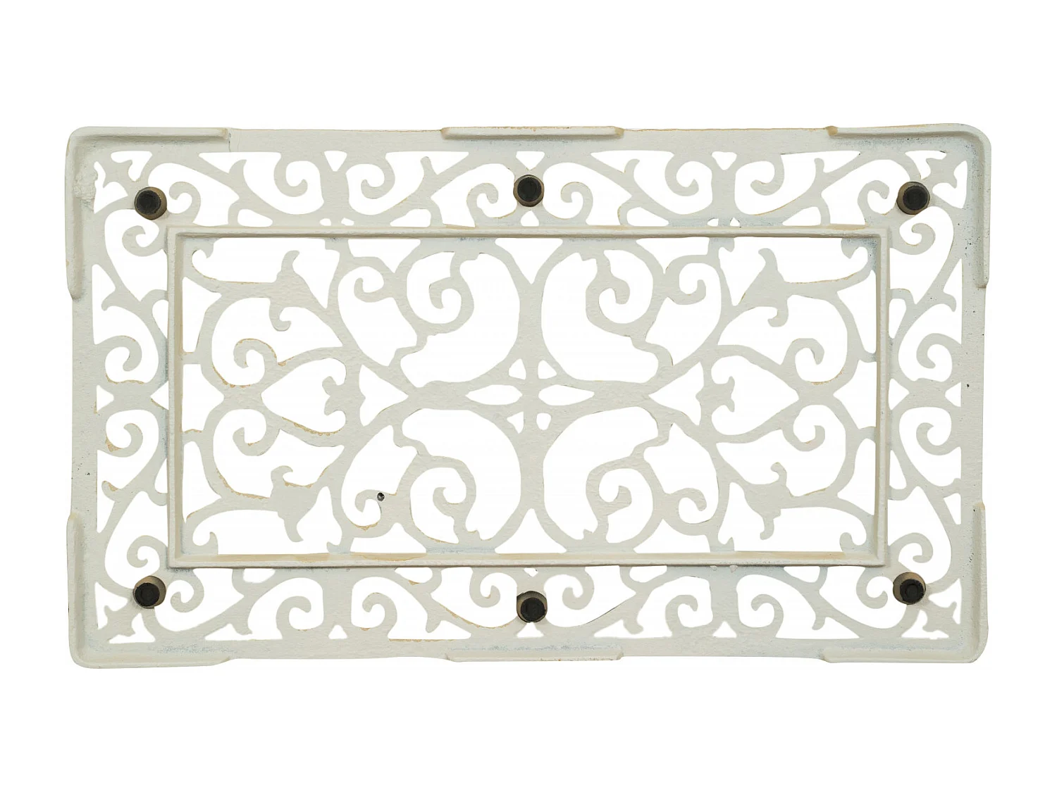 Paillasson rectangulaire en fonte avec finition antique blanche L68.5xPR32xH1.5 cm - Paillasson d'extérieur