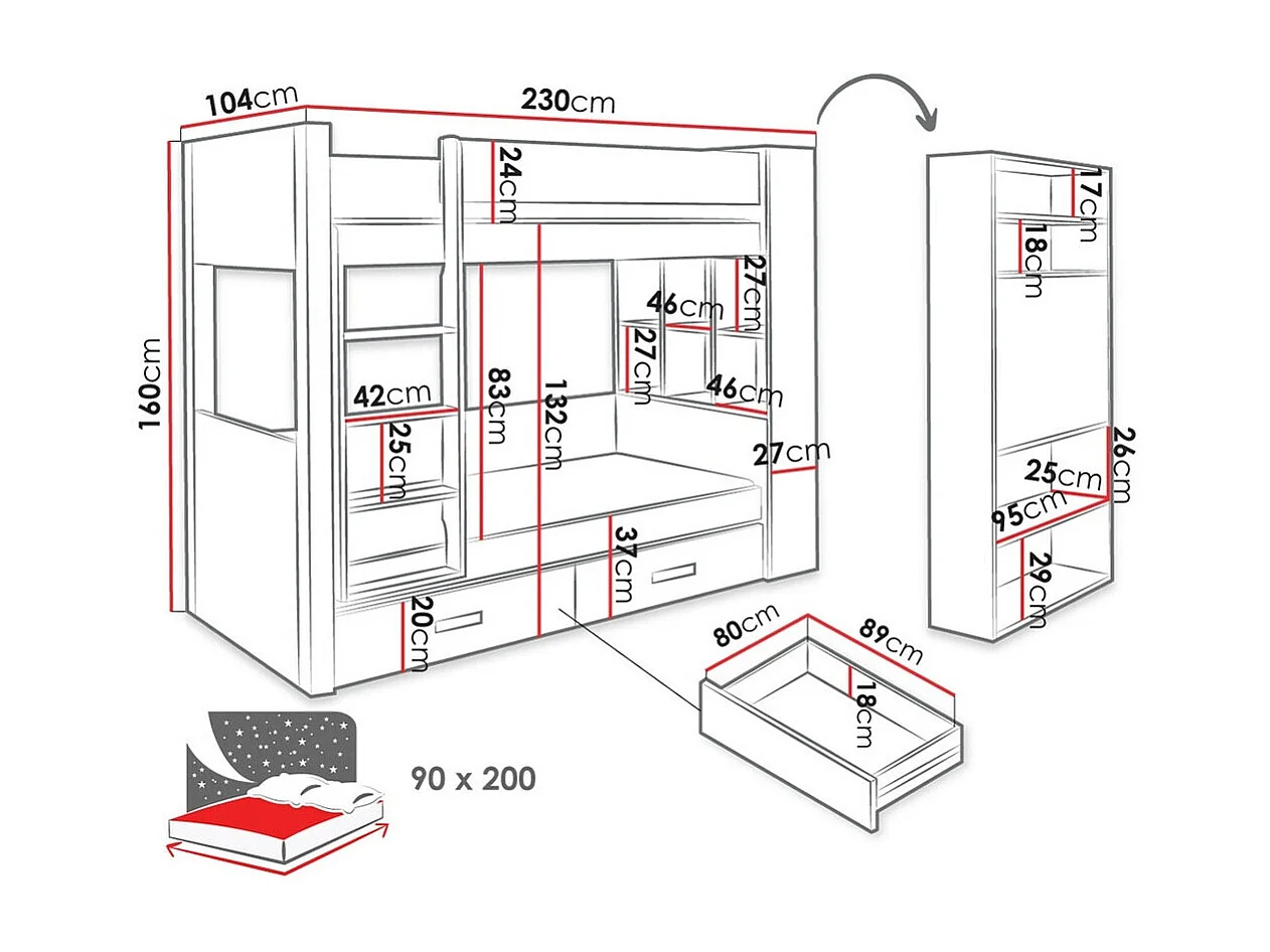Beliche Henderson 142, De dois andares, Cinzento, Estrados de cama