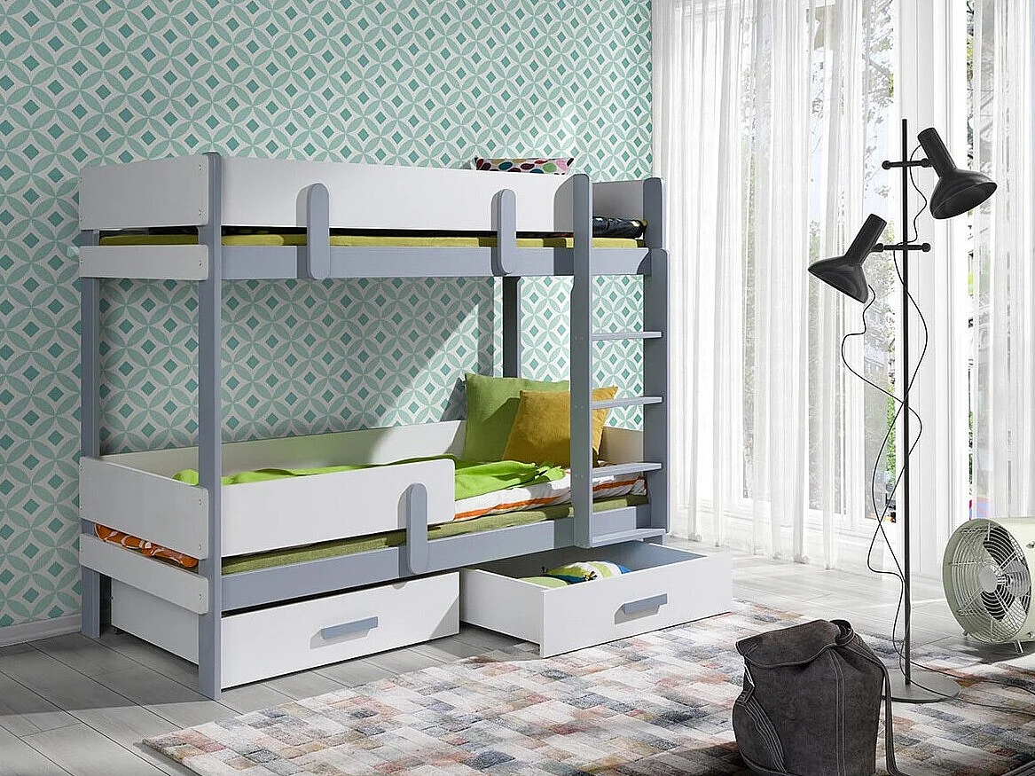 Lit superposé Henderson 143, Superposés, Gris, 80x180, Bois|Stratifié, Sommier à lattes,