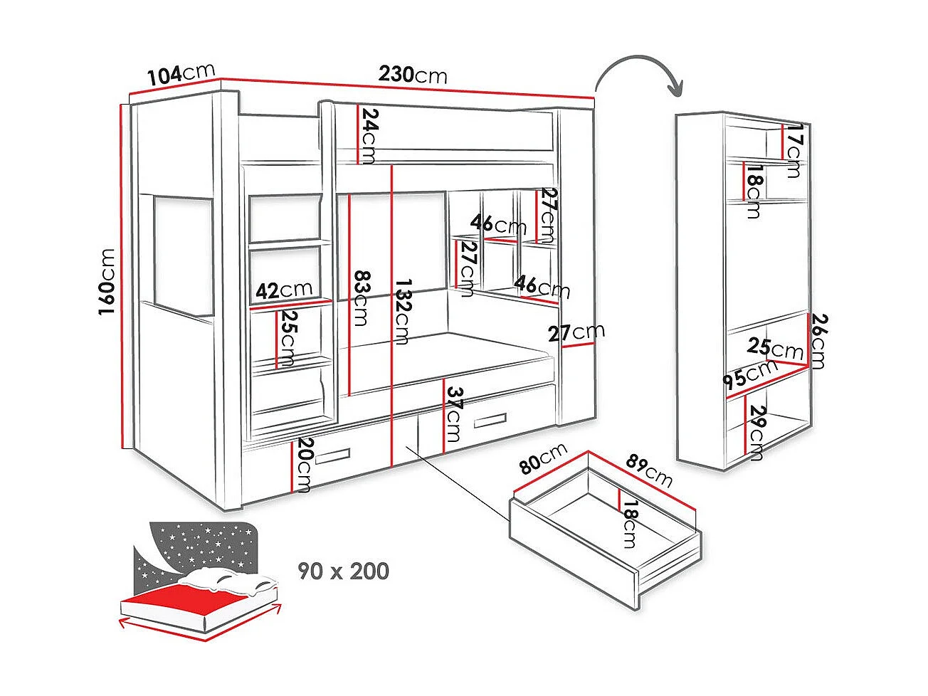 Beliche Henderson 142, De dois andares, Azul, Estrados de cama