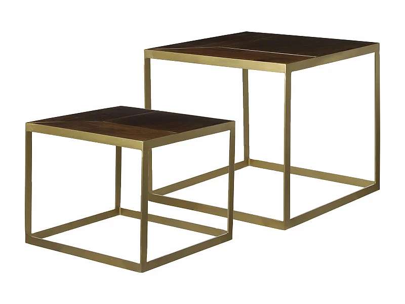 Lot de table basse en bois de manguier et métal - 44 x 44 x 36 / 50 x 50 x 45 - Marron - LAZIO