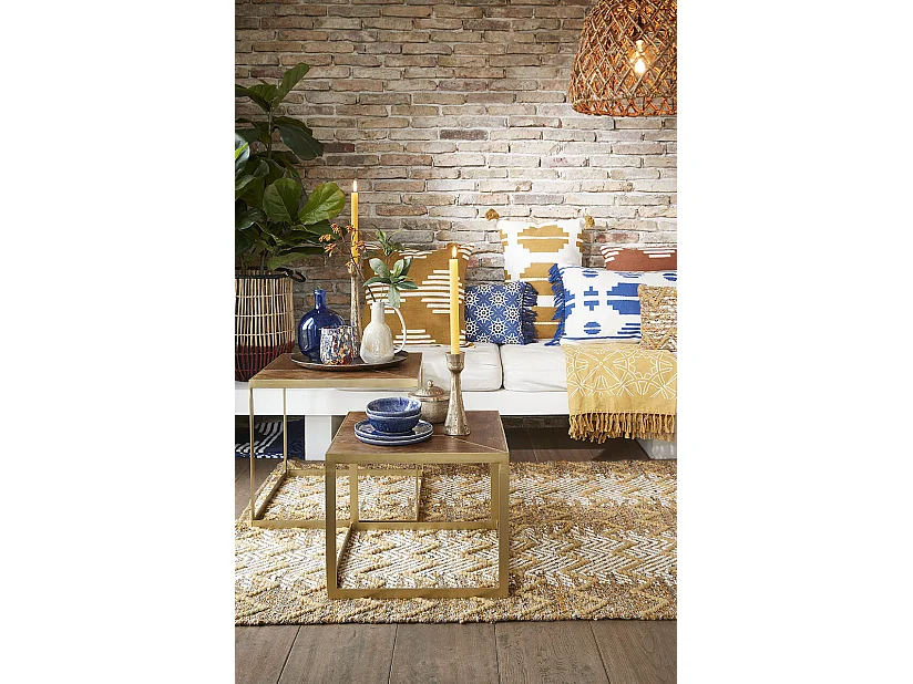 Salontafel set van mangohout en metaal - 44 x 44 x 36 / 50 x 50 x 45 - Bruin - LAZIO