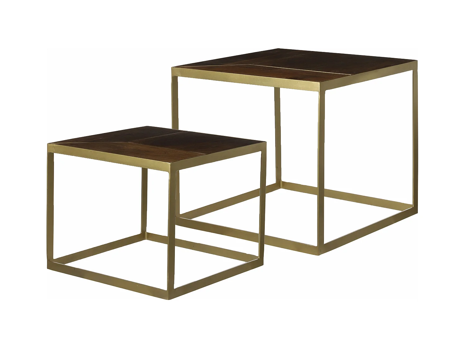 Lot de table basse en bois de manguier et métal - 44 x 44 x 36 / 50 x 50 x 45 - Marron - LAZIO