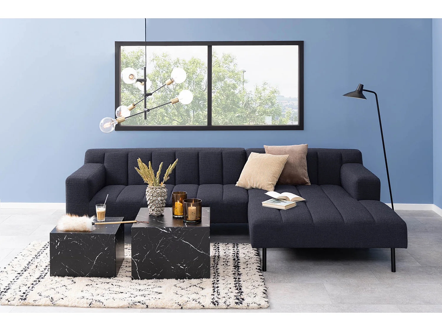 Dice table basse lot 2 stk. marbre décor noir.