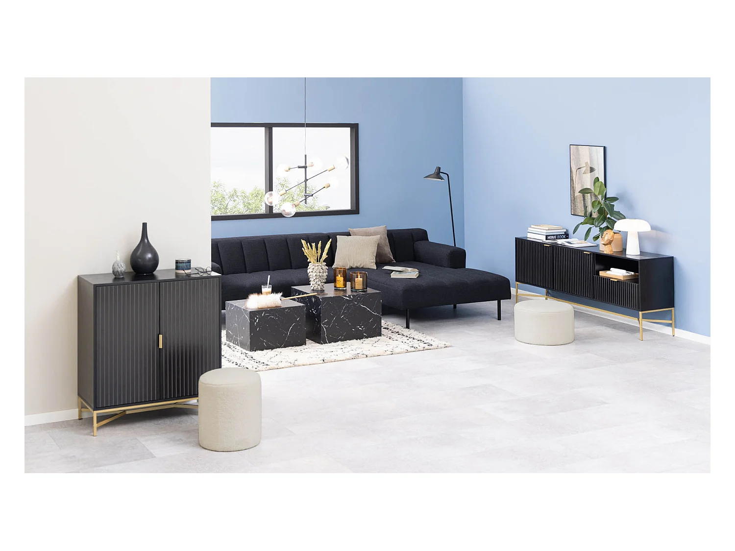 Dicte salontafel set 2 stk. marmer decor zwart.