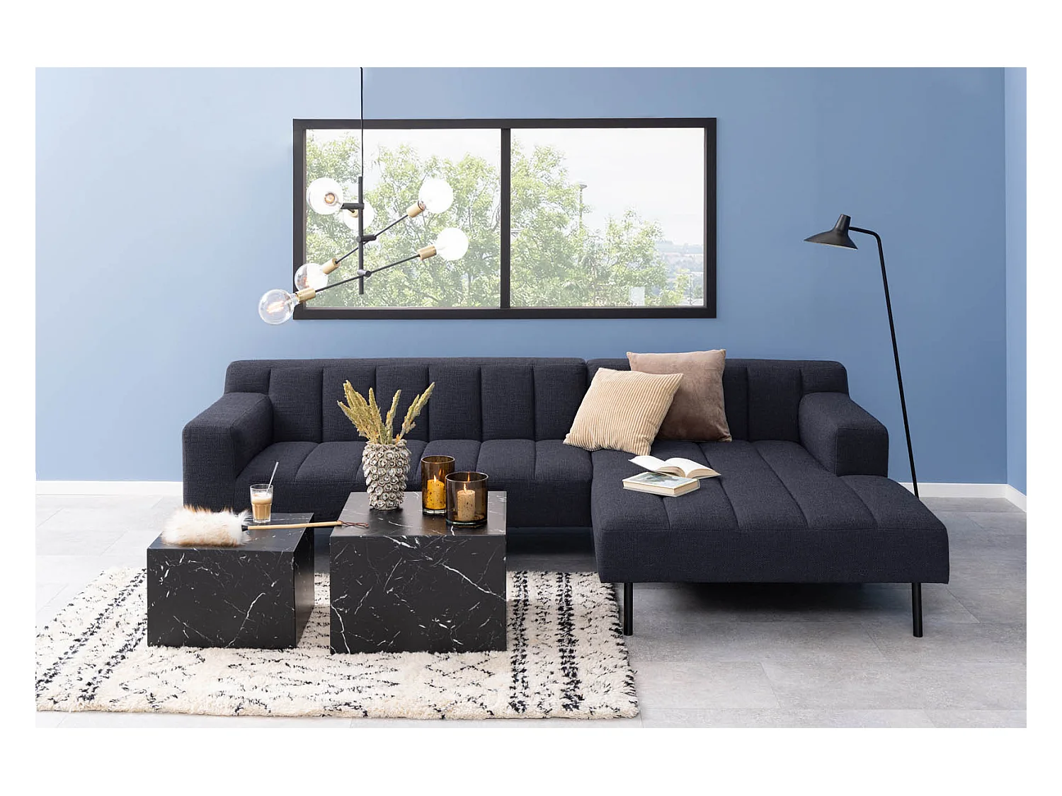 Dicte salontafel set 2 stk. marmer decor zwart.