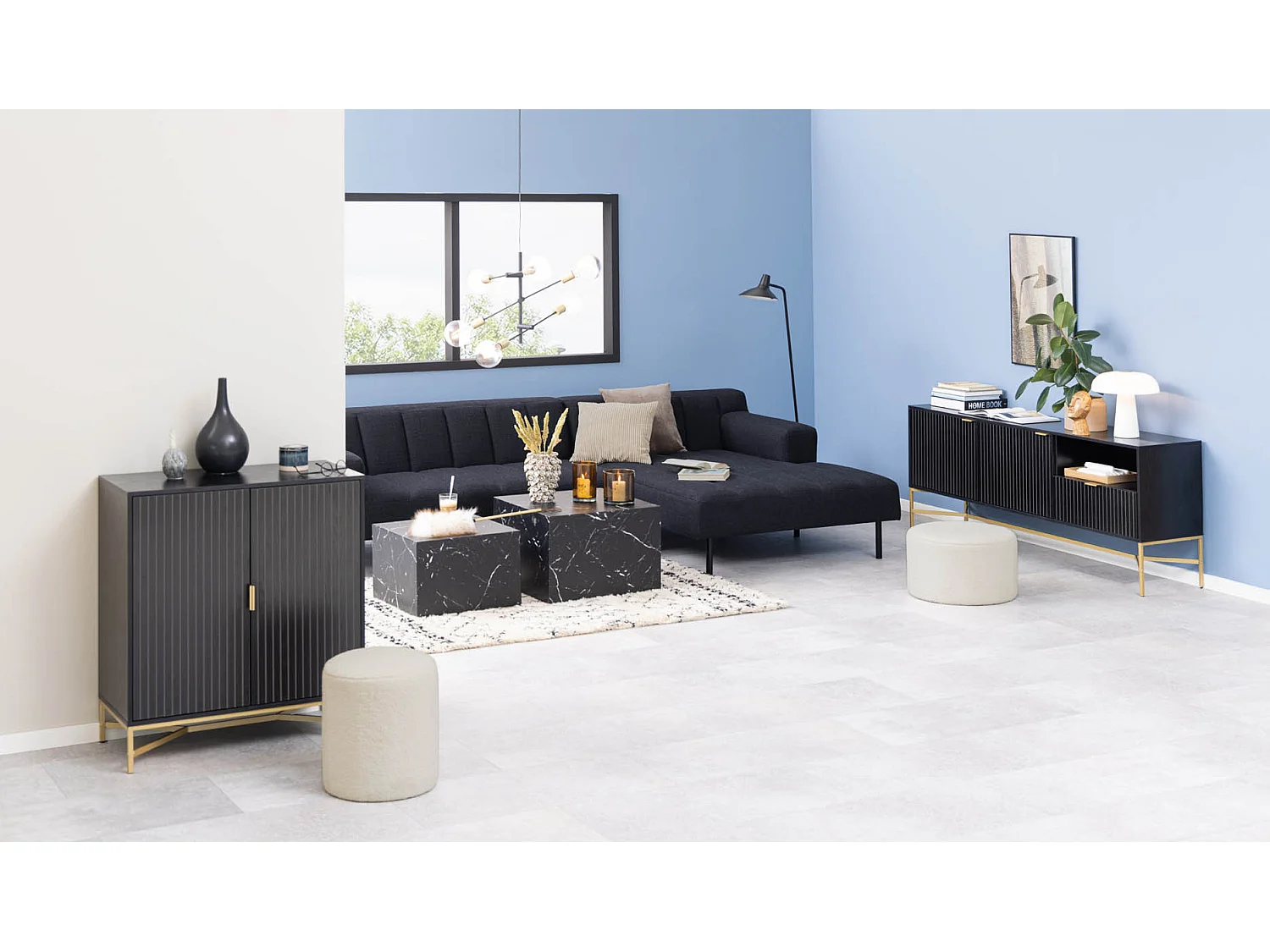 Dice table basse lot 2 stk. marbre décor noir.