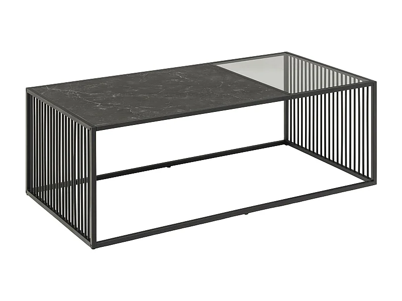 Strington Couchtisch 120x60 cm Glas, rauchfarbenen, schwarz Marmor dekor.