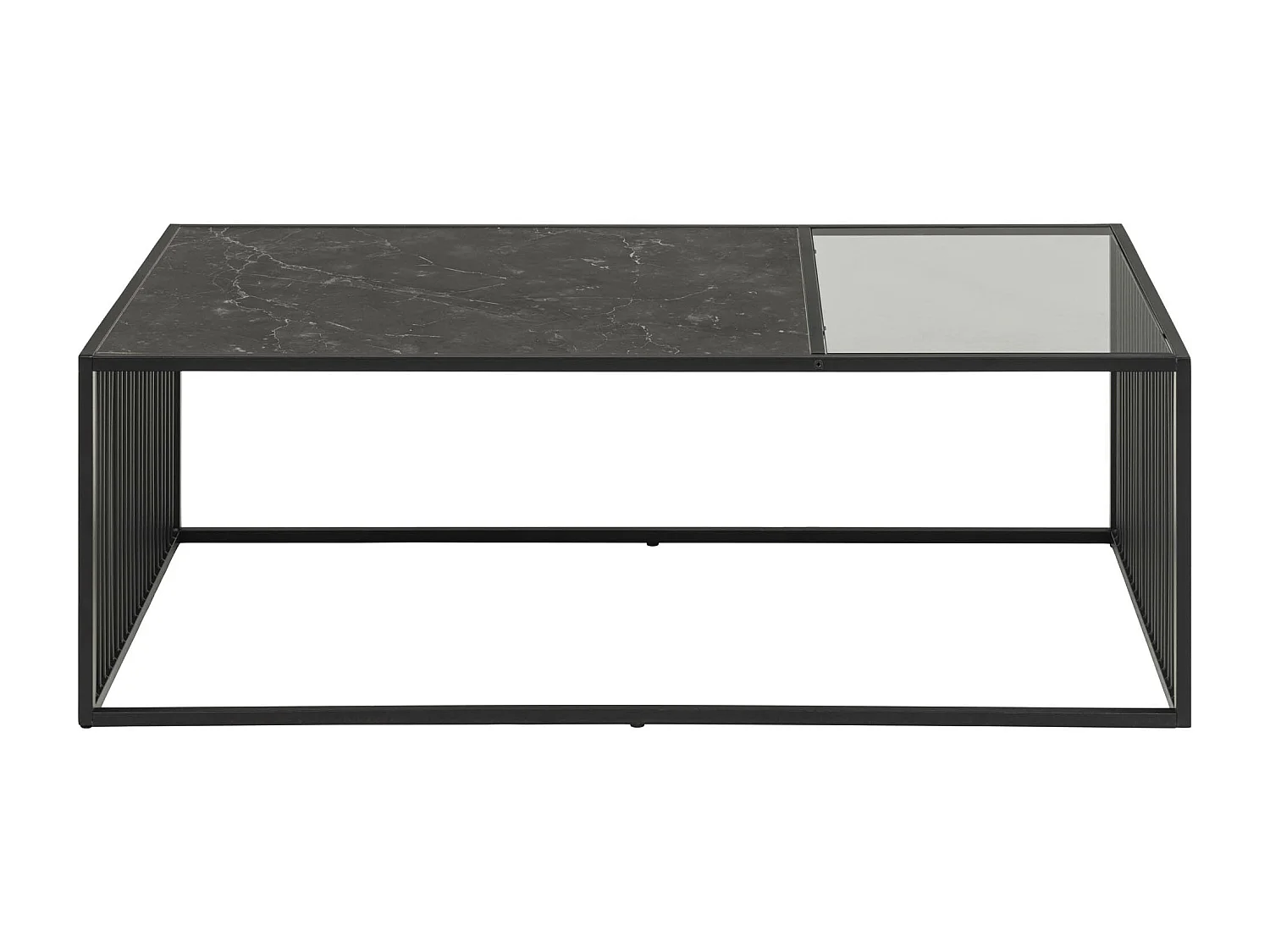 Strington Couchtisch 120x60 cm Glas, rauchfarbenen, schwarz Marmor dekor.