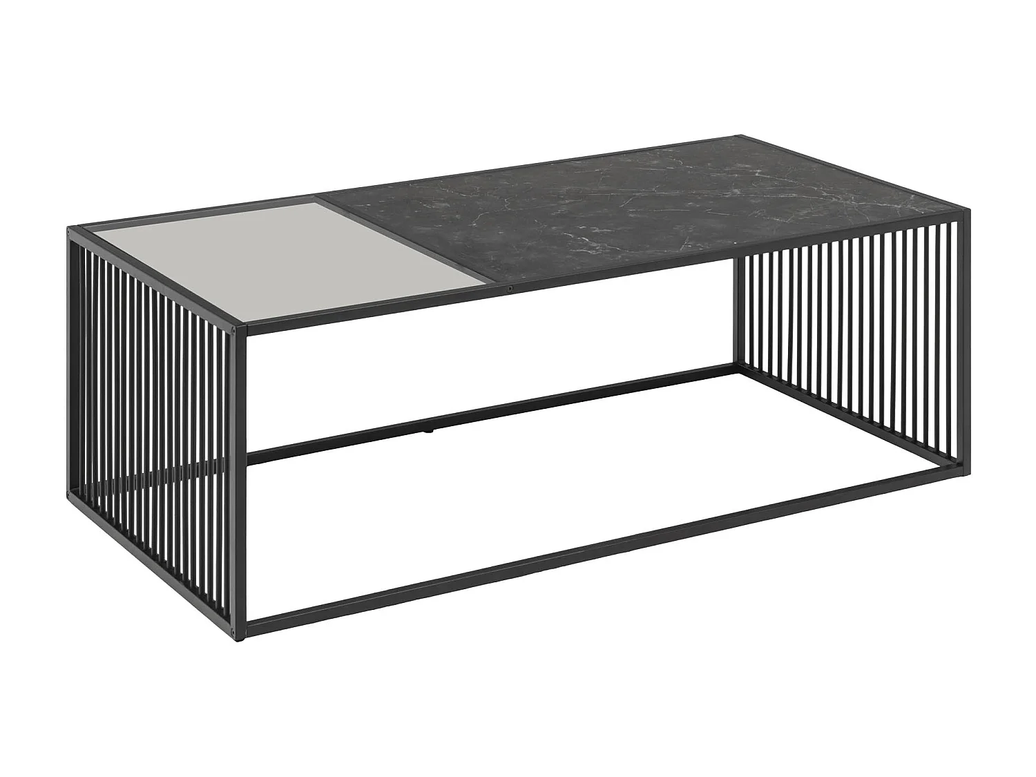 Strington Couchtisch 120x60 cm Glas, rauchfarbenen, schwarz Marmor dekor.