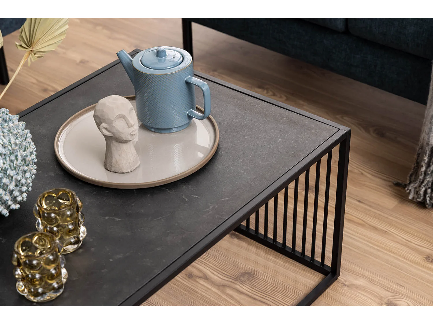 Strington Couchtisch 120x60 cm Glas, rauchfarbenen, schwarz Marmor dekor.