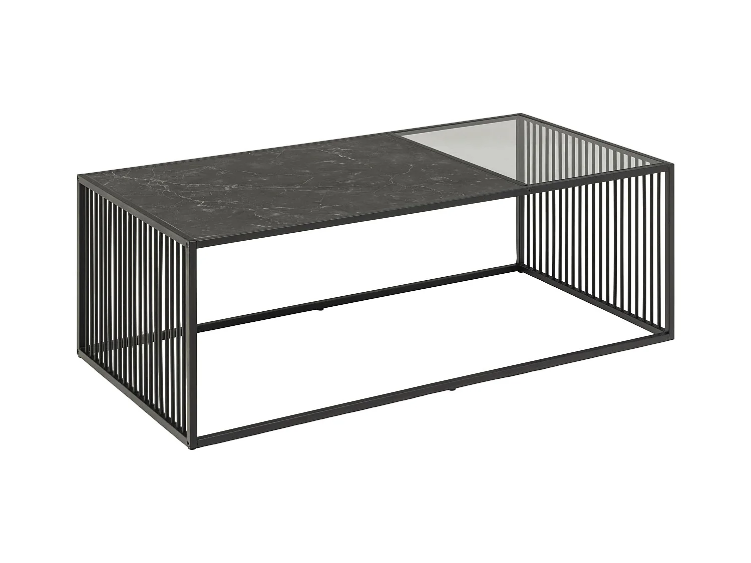Strington table basse 120x60 cm verre, enfumé, noir marbré décor.