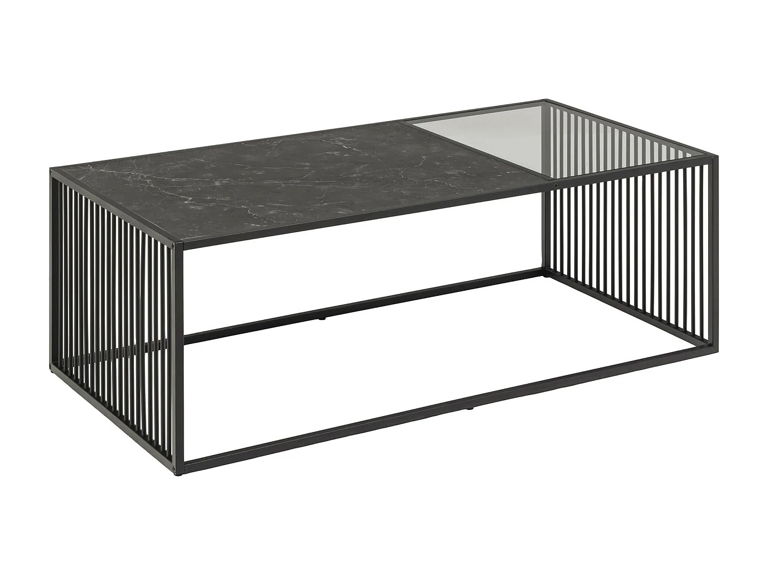 Strington Couchtisch 120x60 cm Glas, rauchfarbenen, schwarz Marmor dekor.