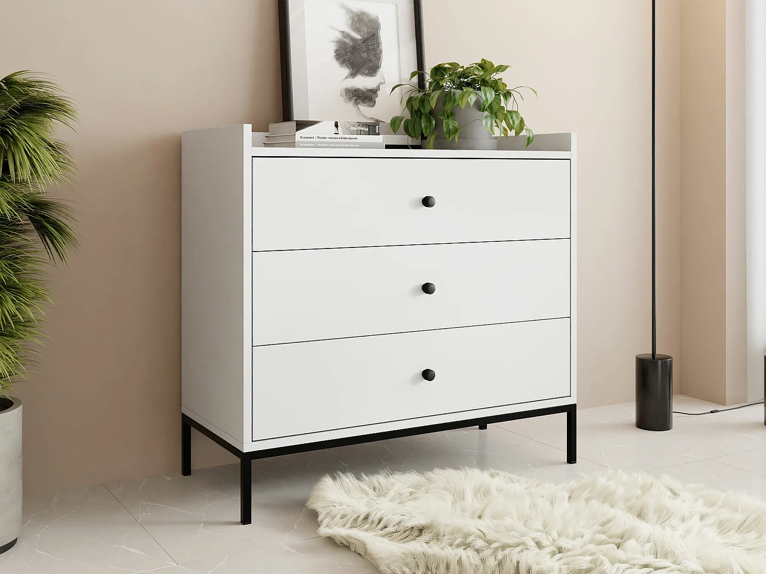 Commode Comfivo Etmore 100, Blanc, Avec tiroirs, 80x80x40cm