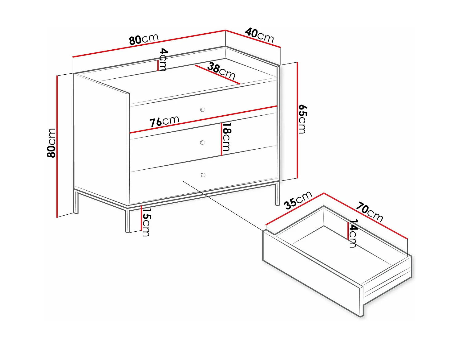 Commode Comfivo Etmore 100, Blanc, Avec tiroirs, 80x80x40cm