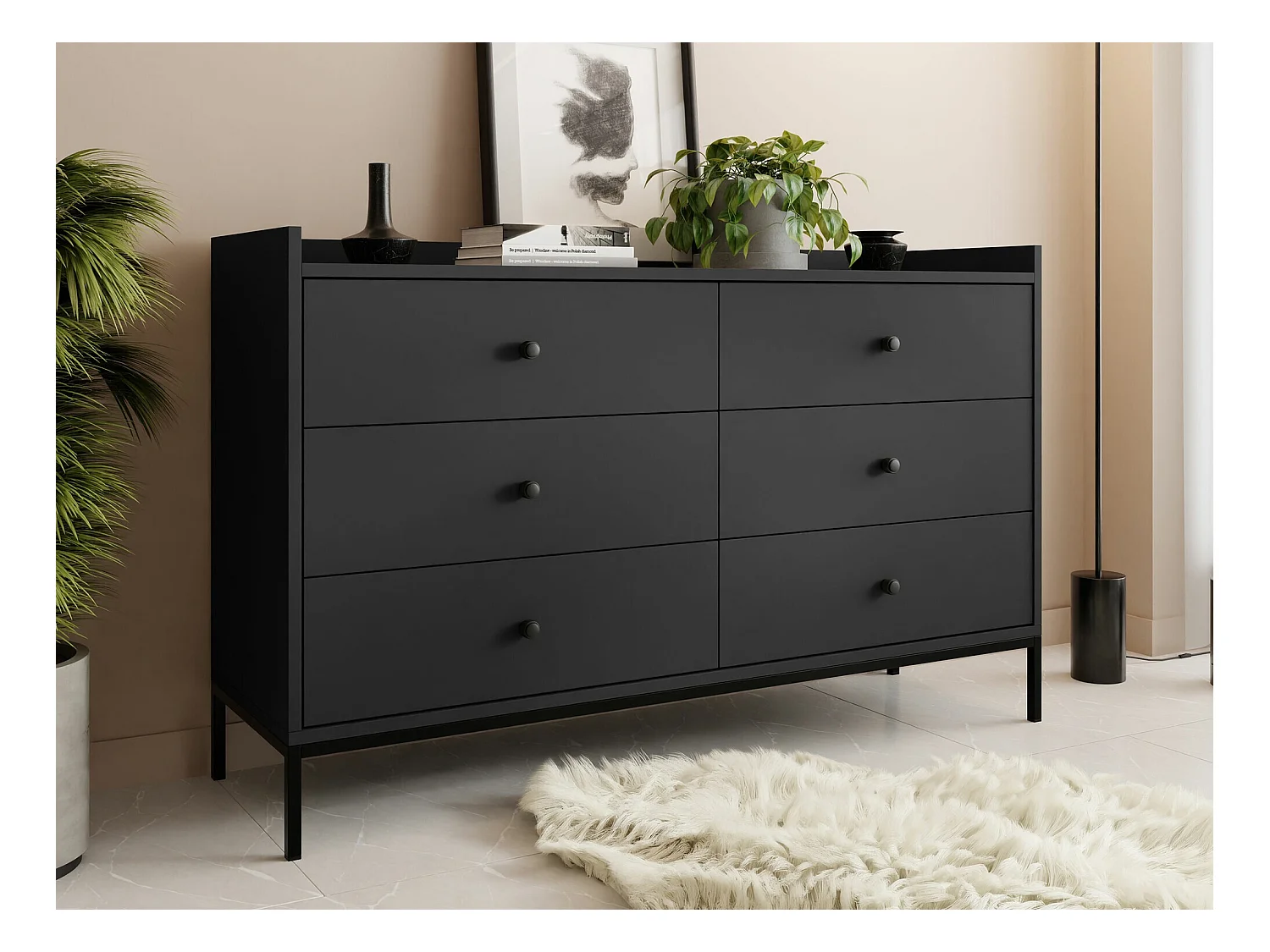 Commode Comfivo Etmore 101, Noir, Avec tiroirs, 80x130x40cm