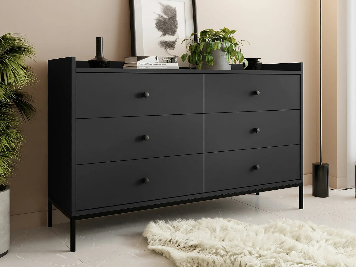 Commode Comfivo Etmore 101, Noir, Avec tiroirs, 80x130x40cm