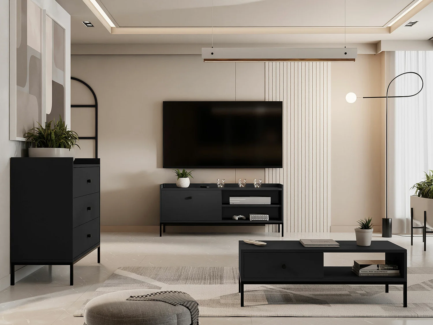 Commode Comfivo Etmore 100, Noir, Avec tiroirs, 80x80x40cm