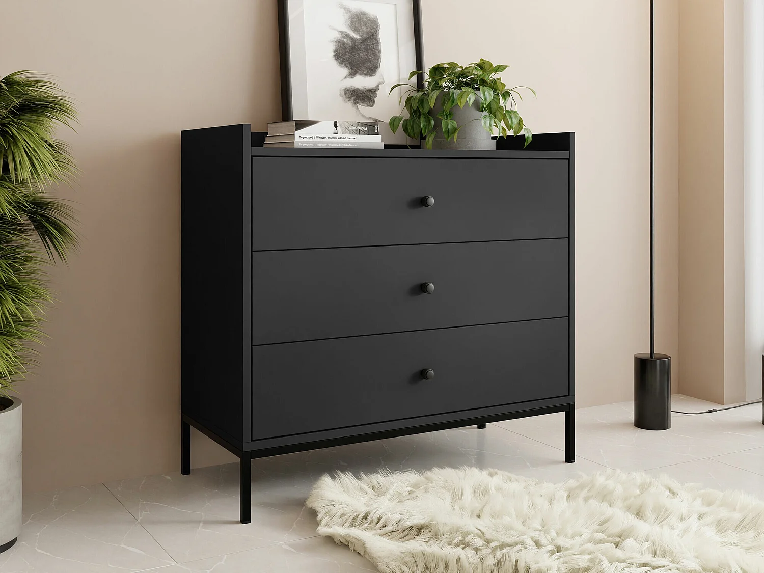 Commode Comfivo Etmore 100, Noir, Avec tiroirs, 80x80x40cm