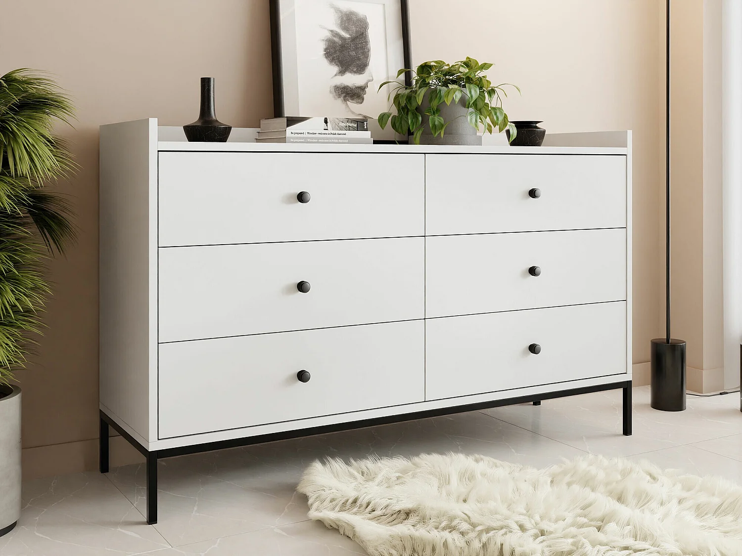 Commode Comfivo Etmore 101, Blanc, Avec tiroirs, 80x130x40cm