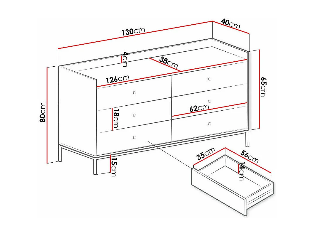 Commode Comfivo Etmore 101, Blanc, Avec tiroirs, 80x130x40cm