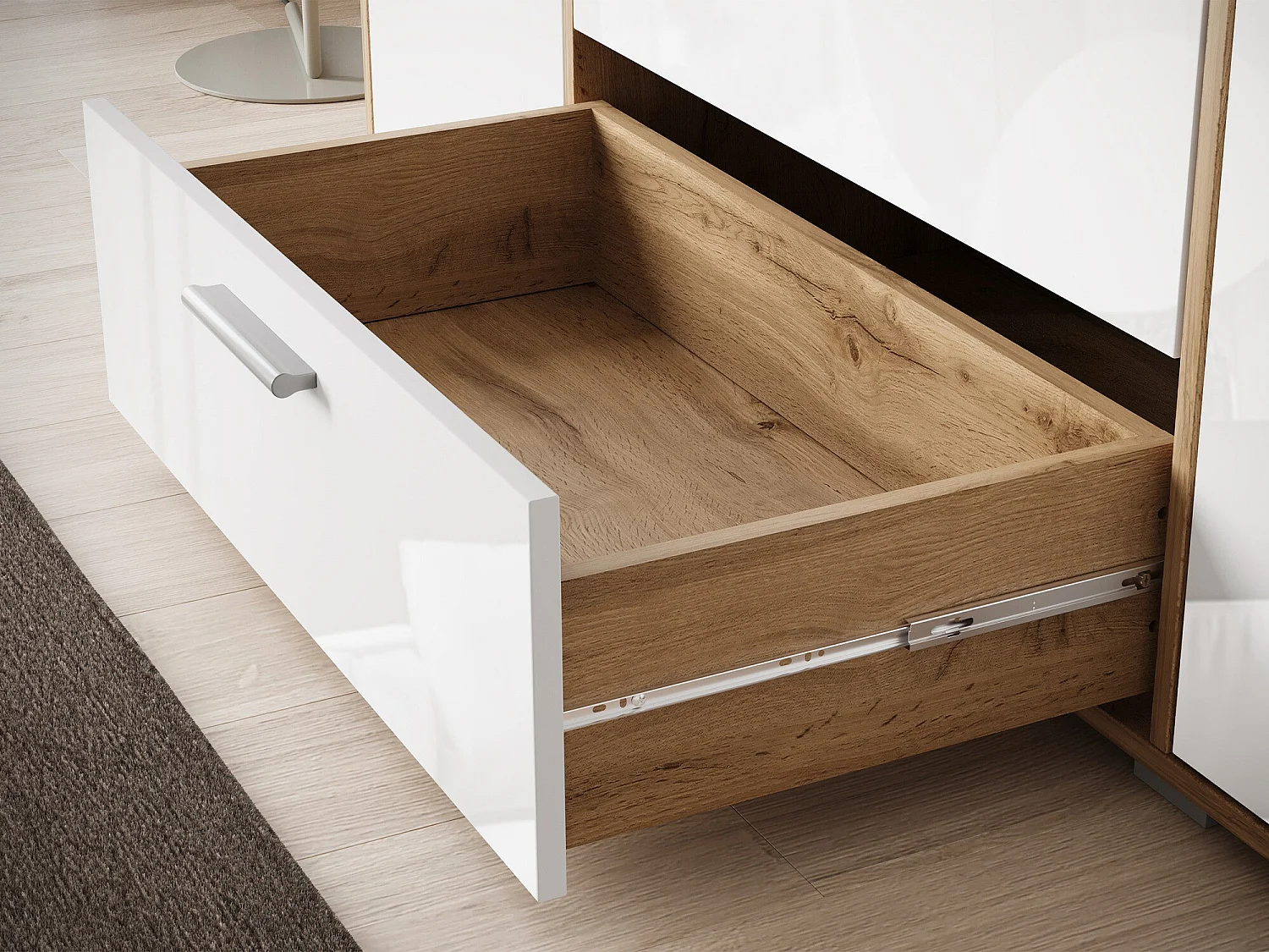 Cómoda Sarasota 174, Roble wotan|Blanco brillante, Con cajones y puertas, 68x150x40cm