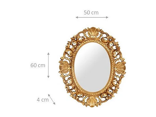 BISCOTTINI Miroir Mural en Bois - Miroir Décoratif Finition Or Antique - Miroir pour Salle de Bain et Salon - 50x4x60