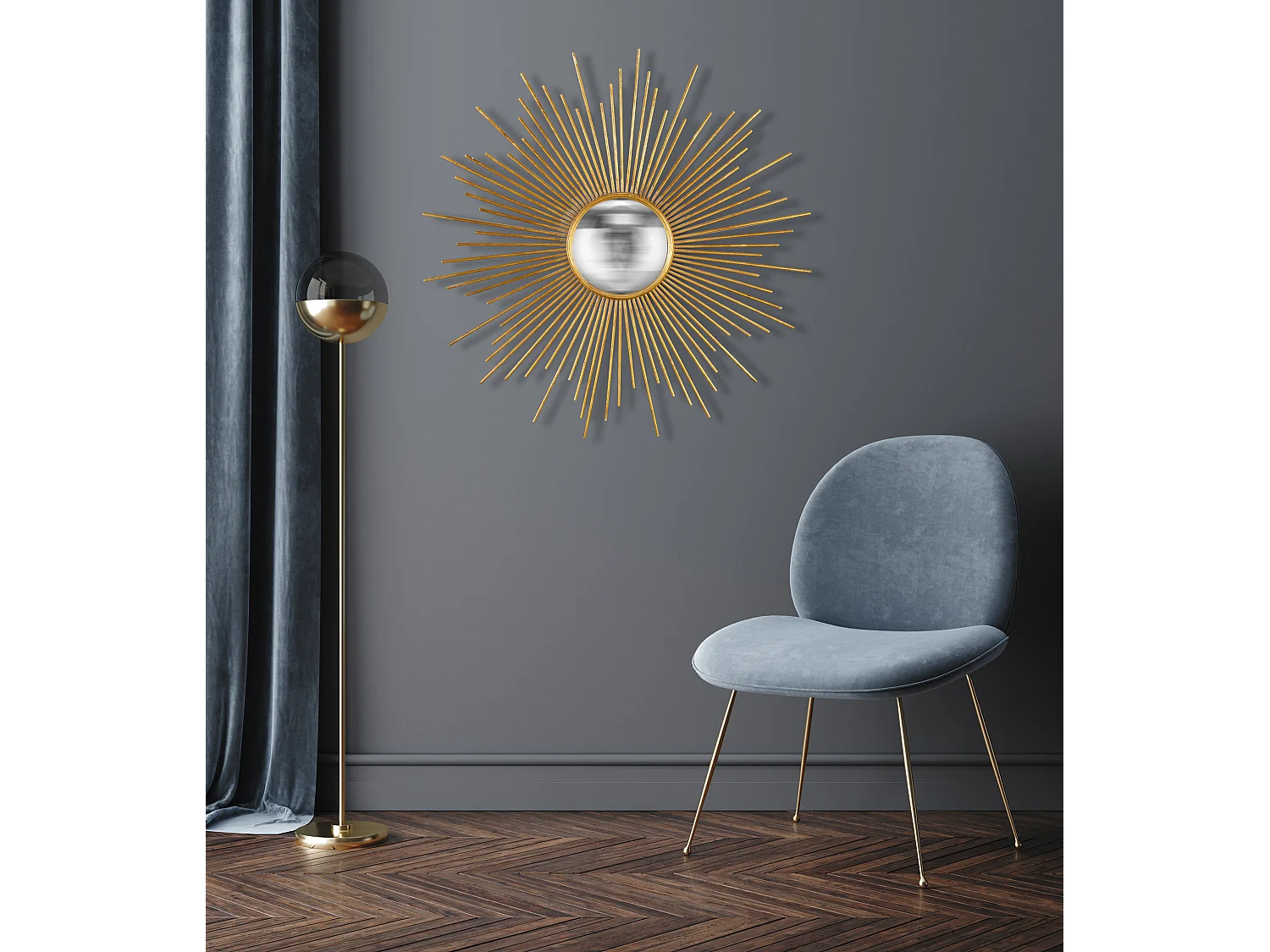 Miroir rond convexe soleil métal 93x93cm