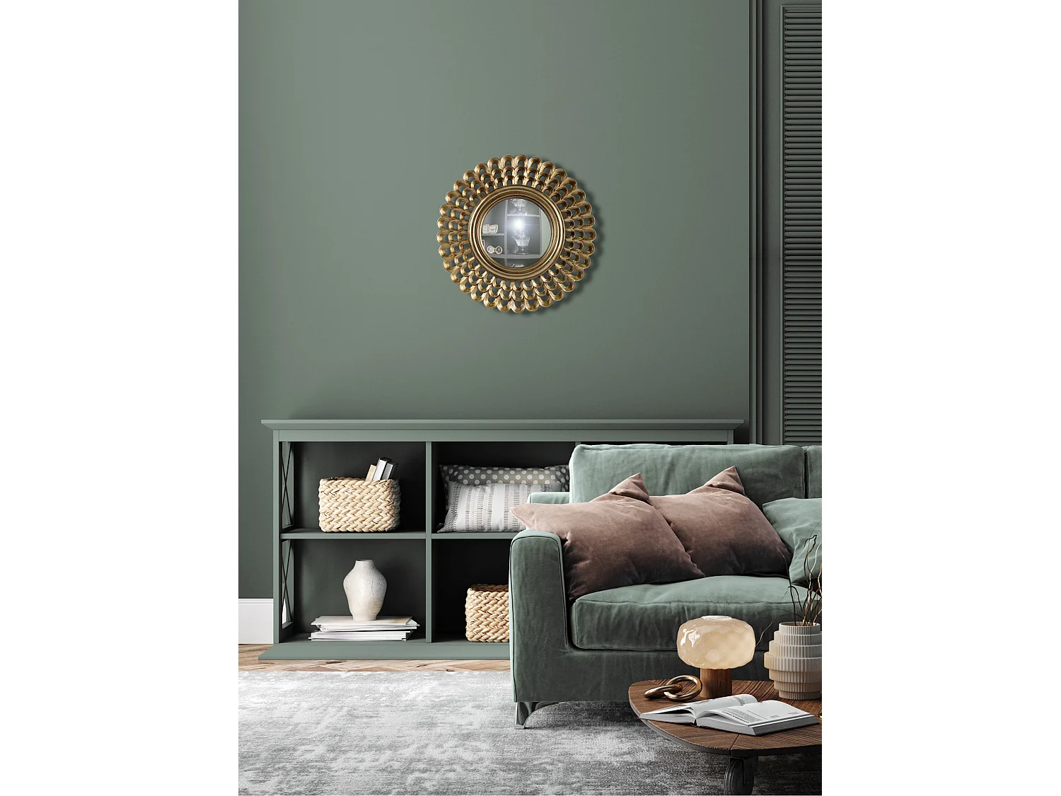 Miroir rond convexe doré 28,8cm