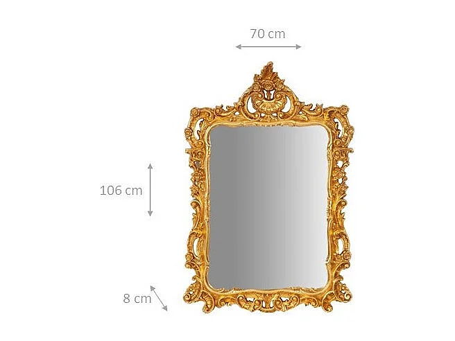 Miroir mural vintage - Finition feuille d'or - Bois - 70x106 cm