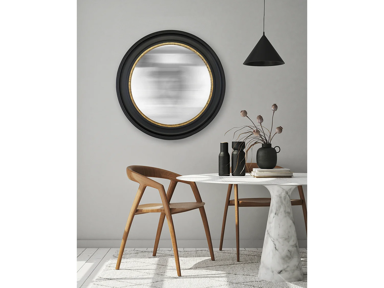 Miroir rond noir convexe 80cm