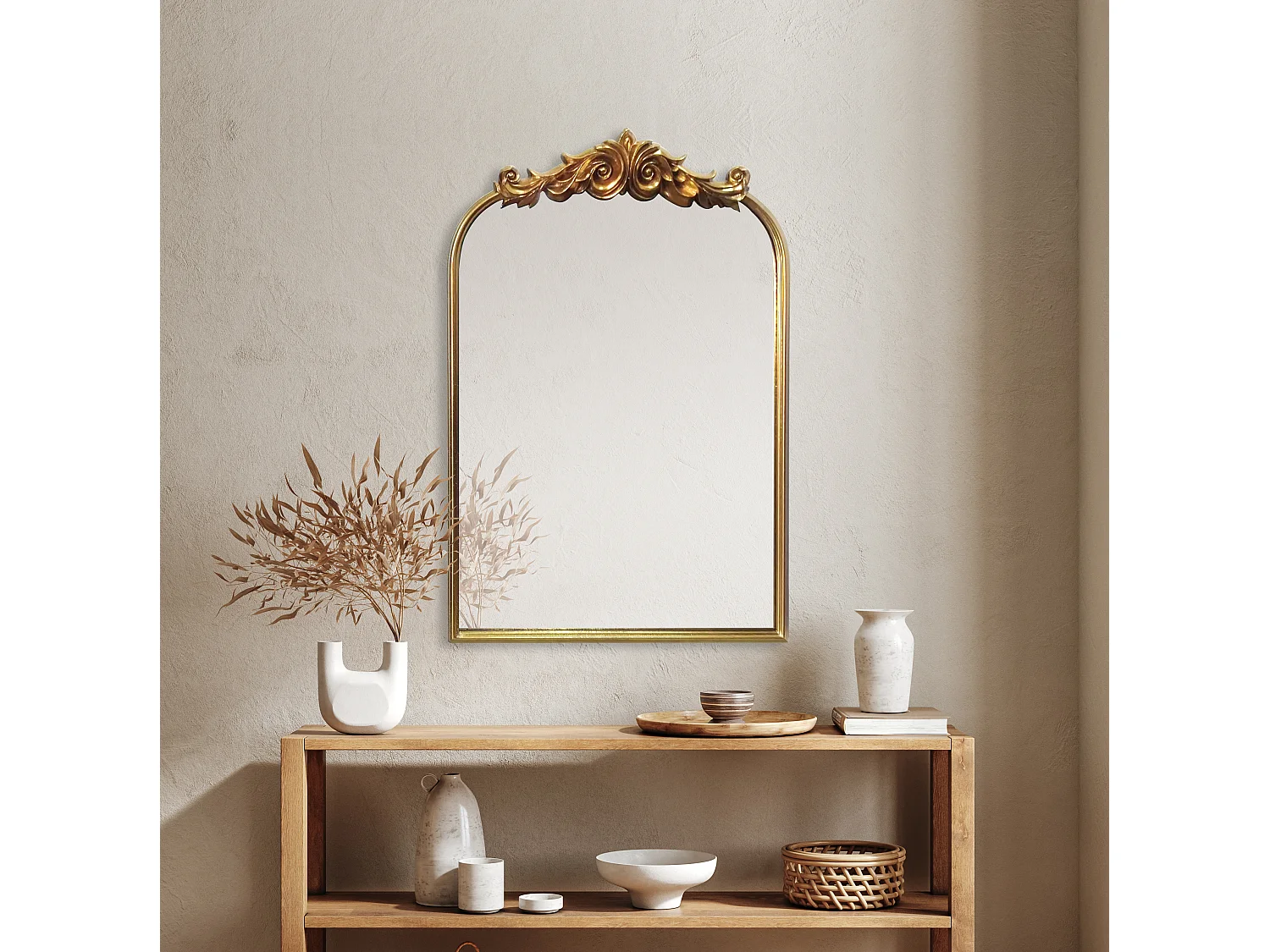 Miroir orné avec fronton doré 60x90cm