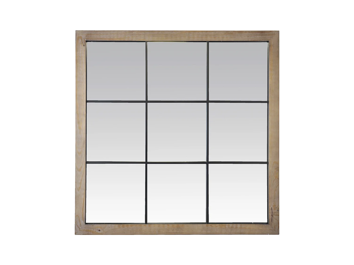Miroir industriel carré effet fenêtre 9 vues 100x100cm