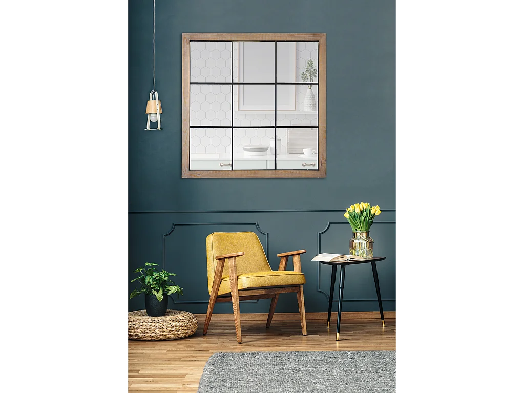 Miroir industriel carré effet fenêtre 9 vues 100x100cm