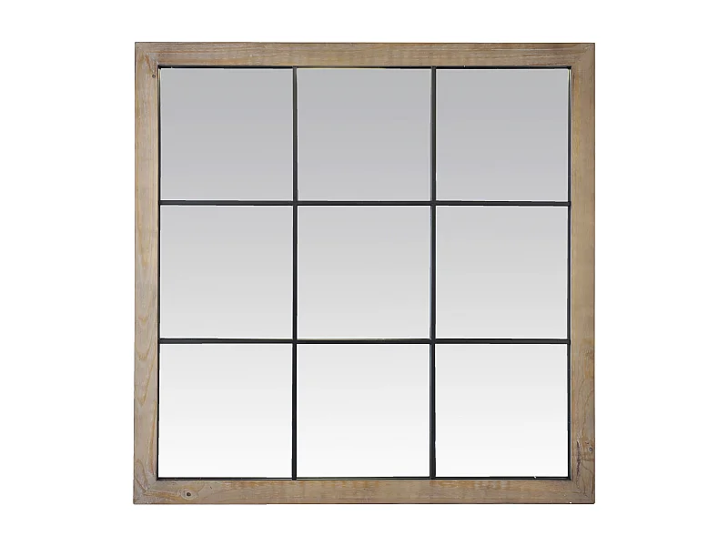 Miroir industriel carré effet fenêtre 9 vues 100x100cm