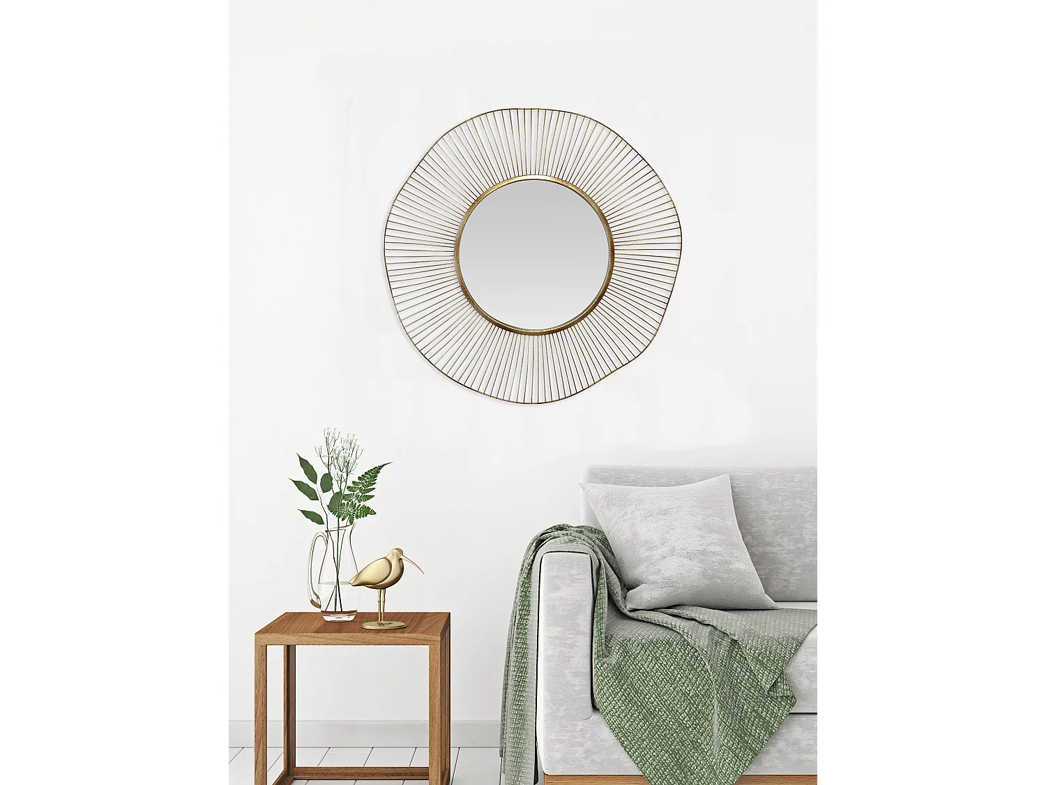 Miroir design rond en métal 75cm Dore
