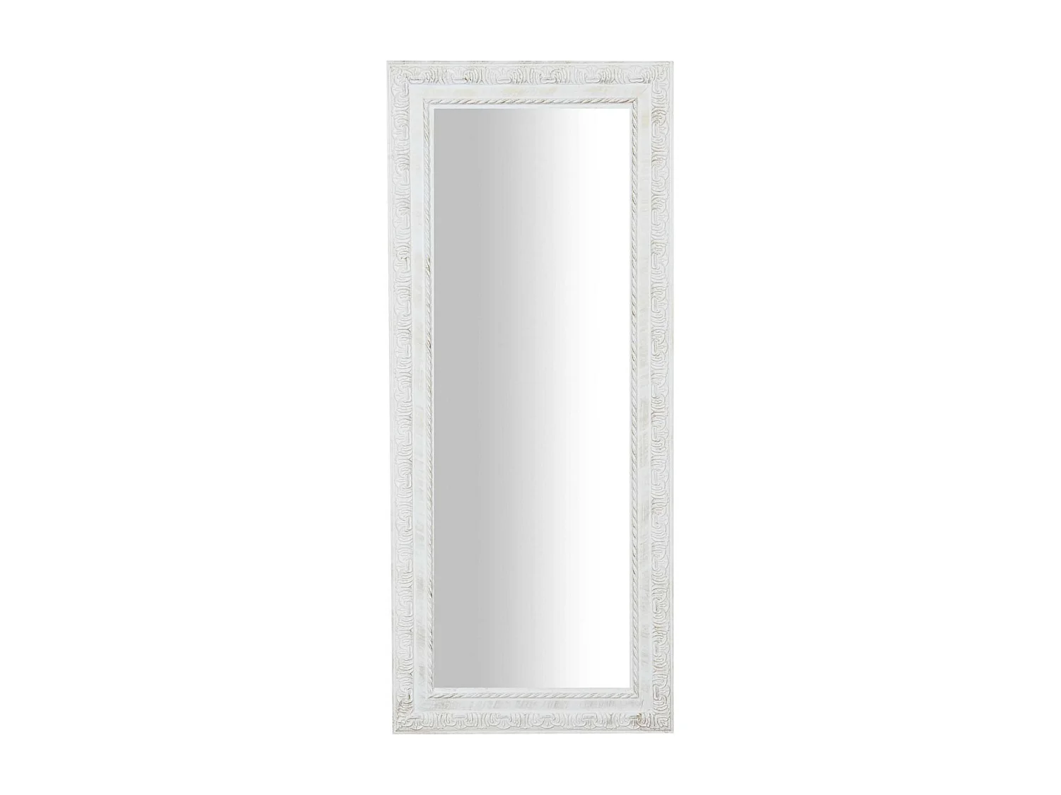 Miroir mural rectangulaire en bois, finition blanc antique - 35x4x82 cm