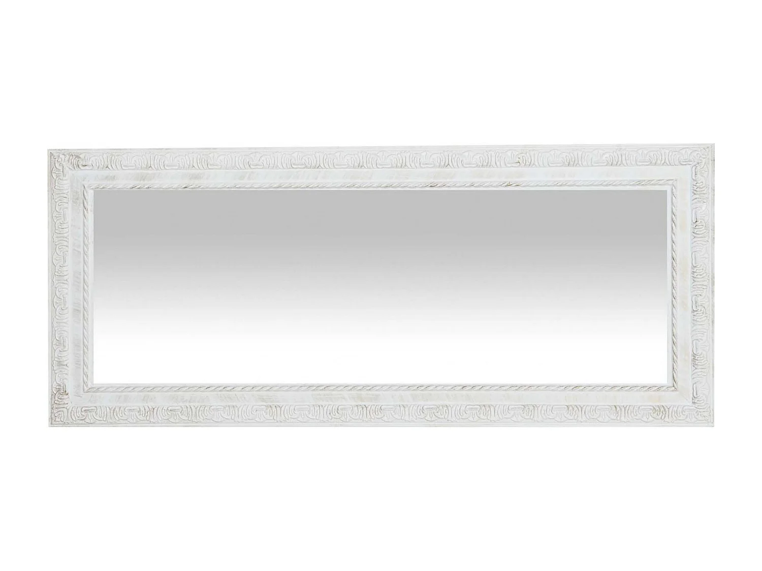 Miroir mural rectangulaire en bois, finition blanc antique - 35x4x82 cm