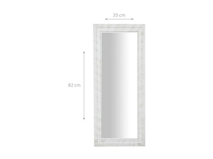 Miroir mural rectangulaire en bois, finition blanc antique - 35x4x82 cm