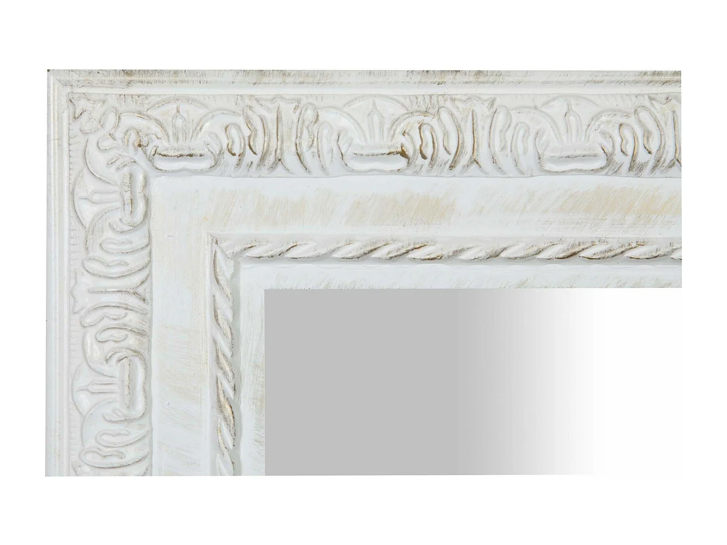 Miroir mural rectangulaire en bois, finition blanc antique - 35x4x82 cm