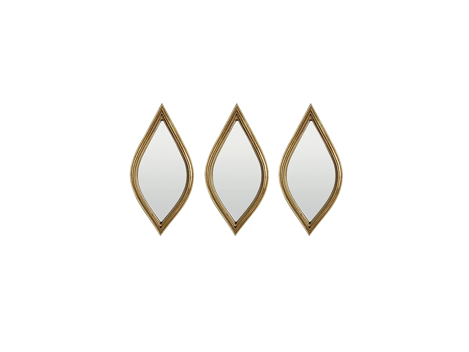 Lot de 3 miroirs losanges arrondis doré 12x24cm