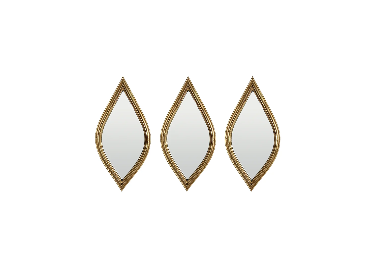 Lot de 3 miroirs losanges arrondis doré 12x24cm
